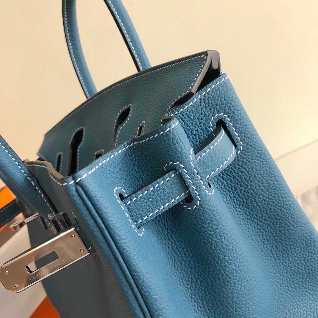 Hermes Birkin 35CM Togo Leather Handbag Blue Jean